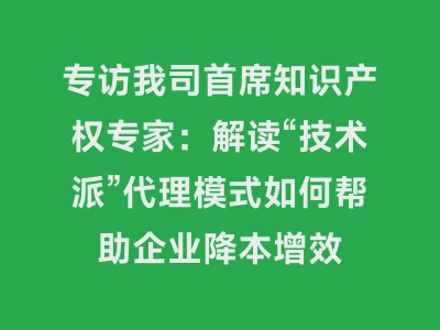专访我司首席知识产权专家：解读“技术派”代理模式如何帮助企业降本增效